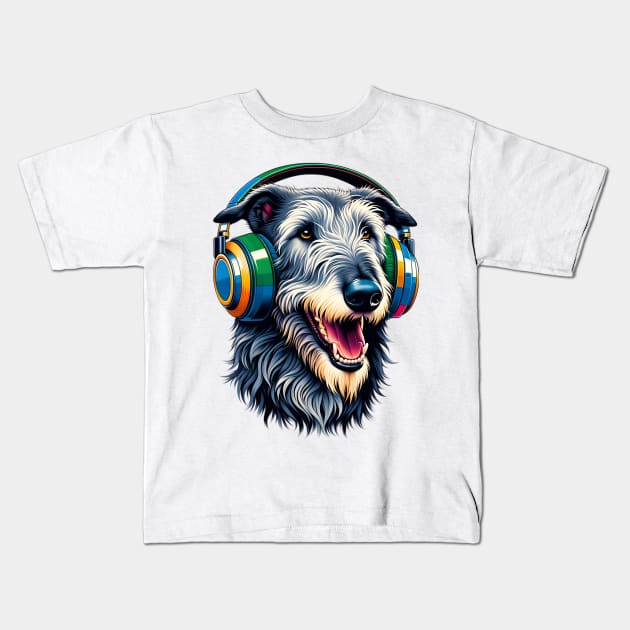 Irish Wolfhound Smiling DJ in Bold Japanese Art Kids T-Shirt by ArtRUs